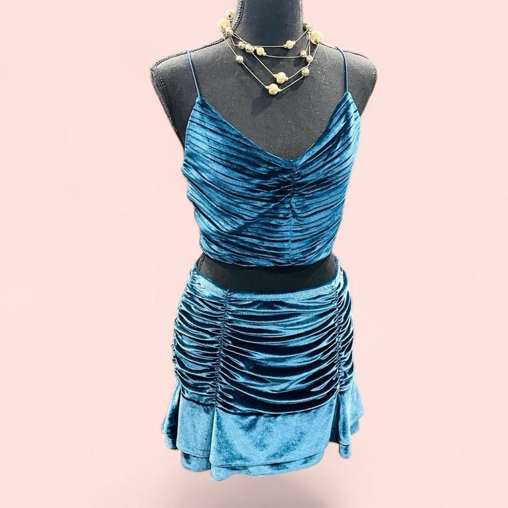 Blue Velvet Two-Piece Skirt Set Small